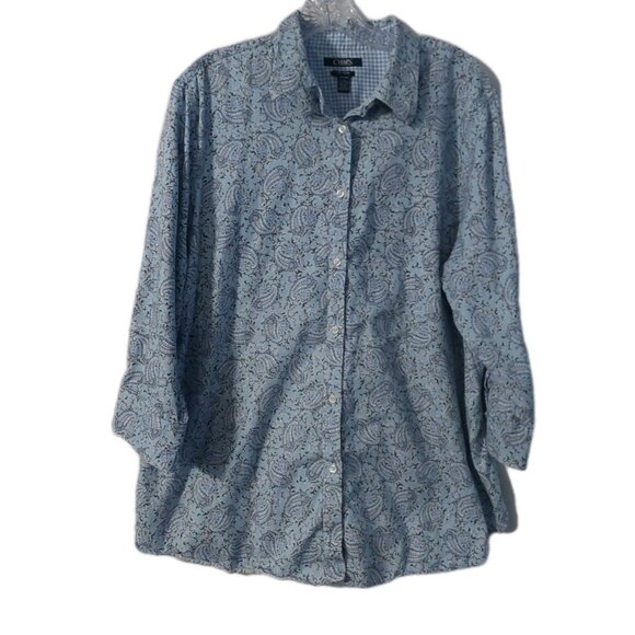 Chaps Tops - Chaps Womens Shirt Size 1X Blue Paisley 3/4 Sleeve